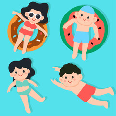 Illustrations of summer swimmers set