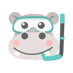 Cartoon Hippo Snorkeling Illustration