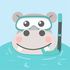 Cartoon hippo enjoying a snorkel swim