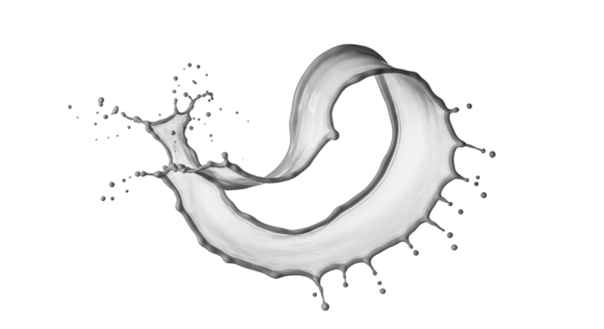 Fluid, silvery splash frozen midair against a black background