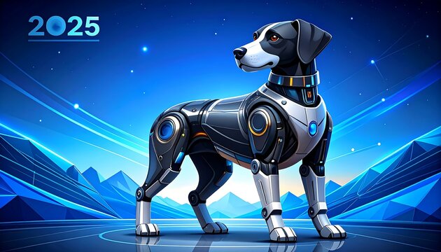 Futuristic robotic dog in a digital landscape