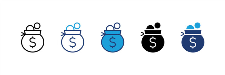 Money Bag icon set multiple style collection