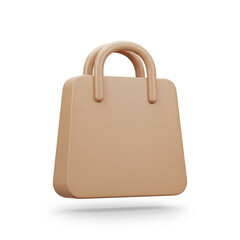 3D Brown Shopping Bag Icon Floating on White Background