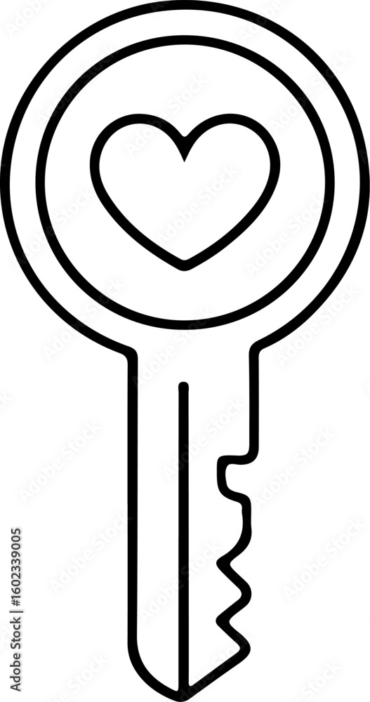 Poster simple outline drawing of a key with a heart symbol in the circular head