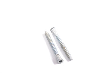 Stainless steel self-tapping screw for screwing into metal. Self-tapping screw isolated on white background.