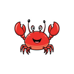 Cheerful Forward-Facing Red Cartoon Crab with Raised Claws, Striped Legs, and Black Antennae
