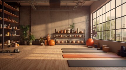 A photo of a yoga room with props