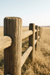 Obraz premium Rustic charm radiates from this wooden fence in a golden field, perfect for adding warmth and character to your projects