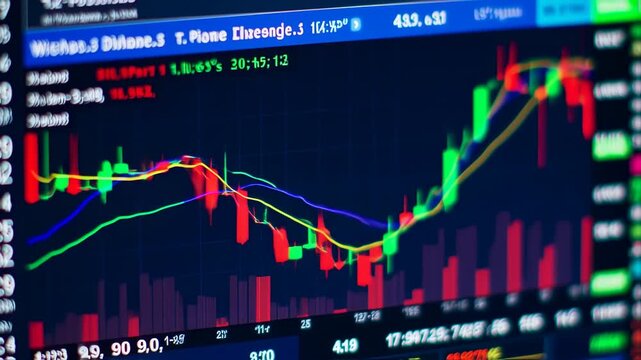 Financial Stock Market Graph Analysis on Screen Display Illustrates Trading Trends