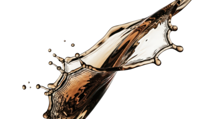 Liquid splash of golden brown fluid with complex, dynamic movement