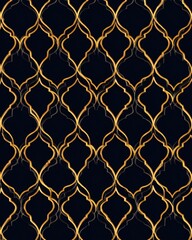 Fototapeta premium Golden ogee pattern forming a moroccan lattice design on black background