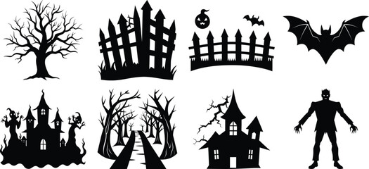 halloween elements set new 2025 trendy, Collection of Halloween Silhouettes and Icons