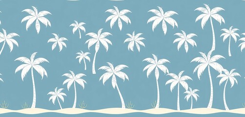 Obraz premium White cartoon palm tree seamless pattern Tropical island beach theme, perfect for fabric, wallpaper, or wrapping paper, leaves, wallpaper