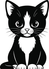 Obraz premium Illustration of a black and white kitten with big eyes sitting upright on a white background art