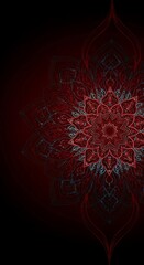 Intricate Mandala Design: A Symmetrical Pattern in Shades of Red and Black Background