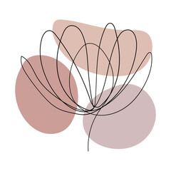 Layered Bloom Botanical Art. A detailed floral illustration with fine line petals and layered abstract blush background.