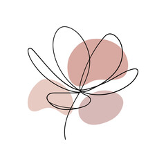 Minimalist Two-Petal Flower. A simple floral illustration with two wide petals in clean continuous line and soft reddish shapes.
