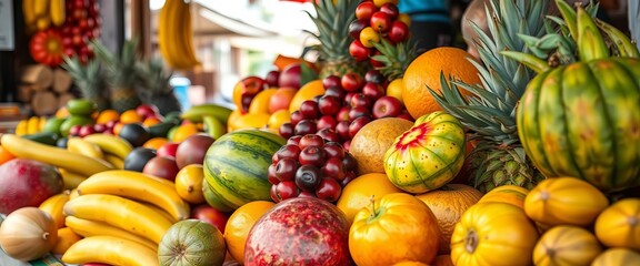Vibrant tropical fruits meticulously displayed on a market stall in Ipanema, Rio,  mango,  market