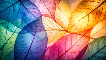 A vibrant arrangement of colorful leaves showcasing their delicate textures.