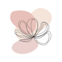 Curved Petal Flower Illustration. A softly curved abstract flower drawn in a single line with warm overlapping blush tones.