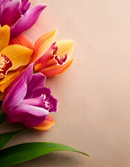 A vibrant arrangement of colorful orchids against a soft background.