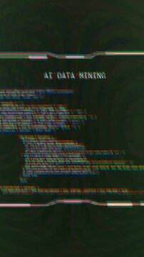 Animation of glitching interface ai data mining and blue lights on dark background
