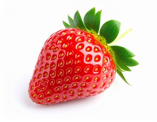 strawberry with green leaves, isolated on a pure white background