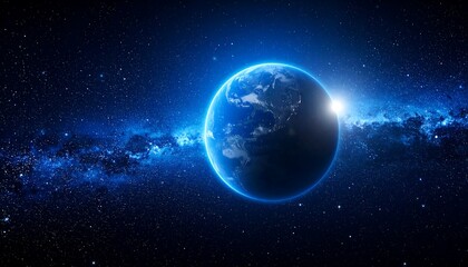 Earth in cosmic expanse, bathed in celestial light