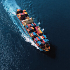 Fototapeta premium Aerial and close-up views of colorful cargo containers and container ships at sea and ports