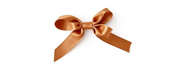 A luxuriously crafted brown gift bow, perfectly tied, isolated against a pristine white backdrop,  packaging,  brown