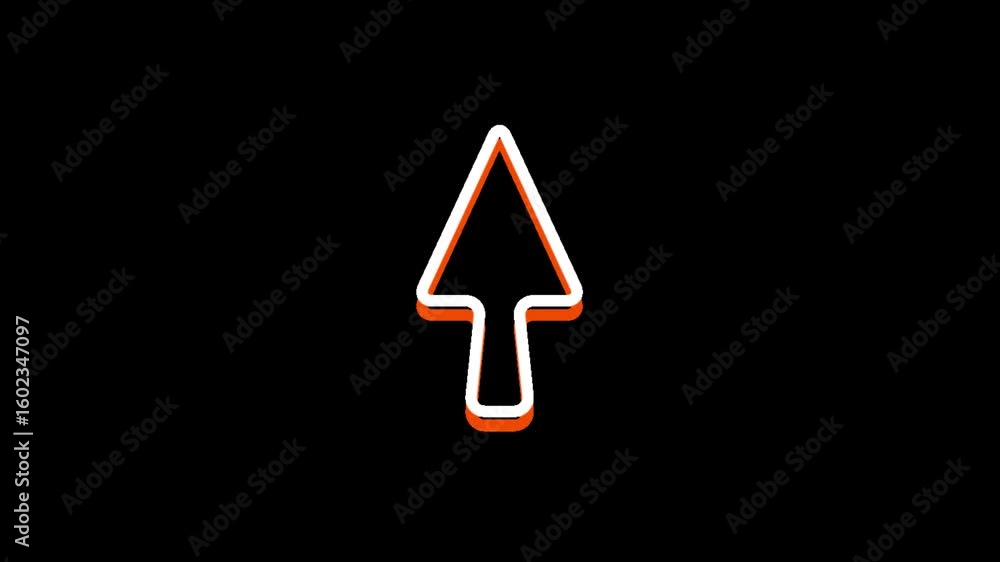 Poster minimalist upward-pointing arrow icon with a glowing orange outline. a simple graphic symbol for dir