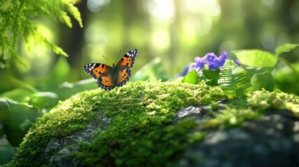Earth in tranquil green foliage and butterflies, a peaceful natural scene