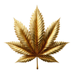 Golden cannabis leaf isolated on transparent background
