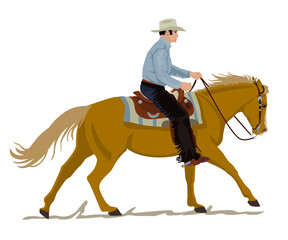 Cowboy Riding Western Horse Gallop Reining Vektor Illustration