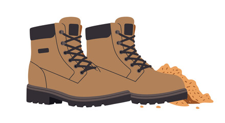 Work boots on sandy surface with cuttings beside them  