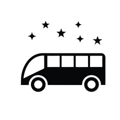 Stylized icon of a bus with stars above it on a white background