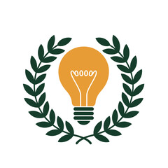 Orange light bulb with laurel wreath symbolizing innovation and achievement