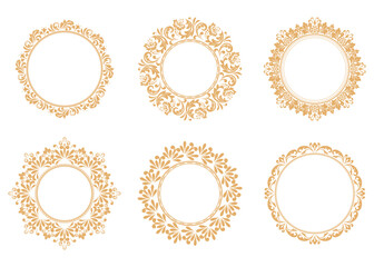 Set of decorative frames Elegant vector element for design in Eastern style, place for text. Floral golden and white borders. Lace illustration for invitations and greeting cards