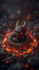Molten Baby Dragon in Lava Nest – Fantasy Fire Creature with Glowing Scales