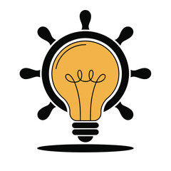 Ship wheel with light bulb symbolizing innovation and new ideas