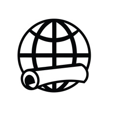 Stylized globe with a rolled scroll overlay icon
