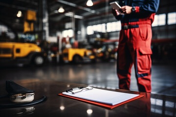 Contemplating Data: Man in Garage With Clipboard