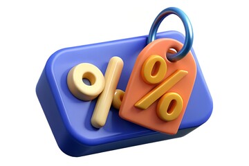 A percentage sign tag on a blue rounded rectangle