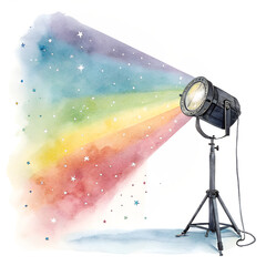 Rainbow Spotlight Illuminating Stars isolated on transparent background