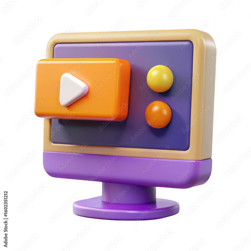Leinwandbilder 3d computer monitor with play button isolated on transparent background