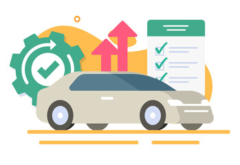 Vehicle car chip tuning performance engine upgrade icon vector graphic illustration flat cartoon, motor automobile improve enhancement service, auto power boost technology image