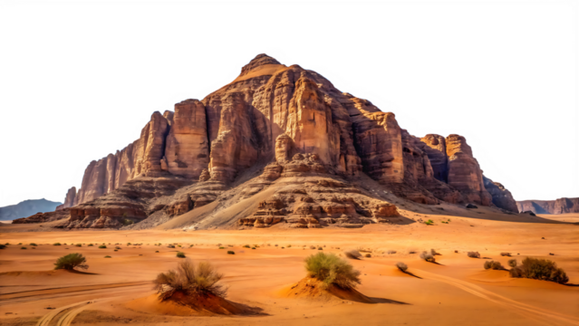 desert mountain from wadi rum isolated on white background PNG, AI GENERATED