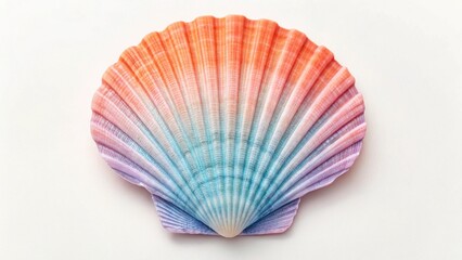 Fototapeta premium Striking studio shot of a beautifully colored fan-shaped seashell, highlighting its unique ribbed texture and spectrum of harmonious tones
