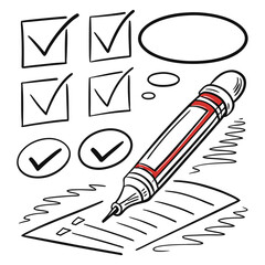 Checkbox on a business survey document with a red checkmark and pencil