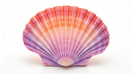Fototapeta premium Detailed view of a brightly colored bivalve shell, featuring prominent radial grooves and a beautiful transition of shades from cool to warm